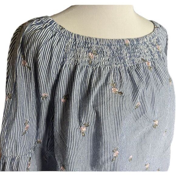 Womens Westport Chambray Striped Floral Embroidered  Off Shoulder  Top - Sz 1X - Picture 2 of 3